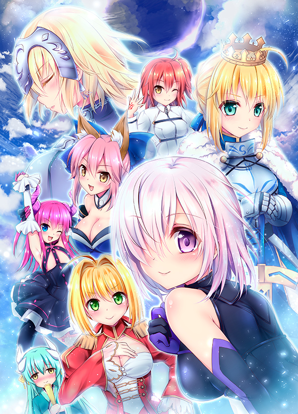 artoria pendragon, saber, mash kyrielight, fujimaru ritsuka, tamamo, and 5 more (fate and 5 more) drawn by geko