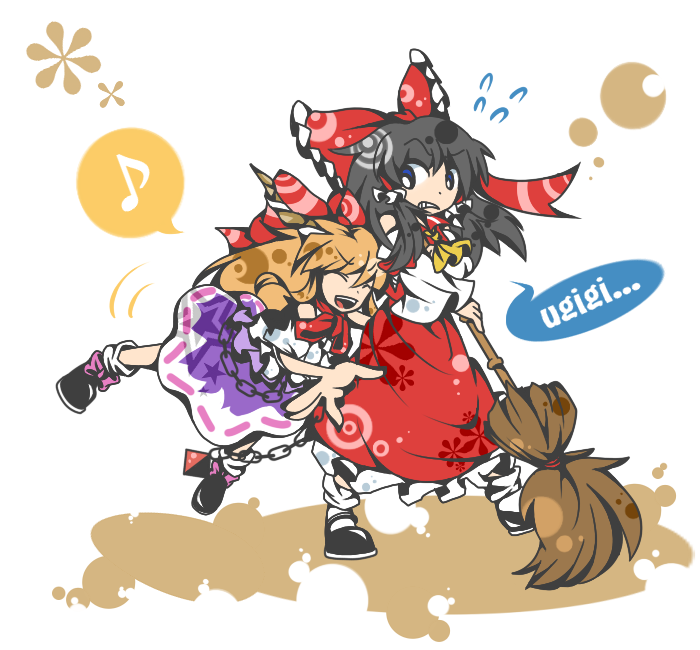 hakurei reimu and ibuki suika (touhou) drawn by hijiri_(xxhizirixx)