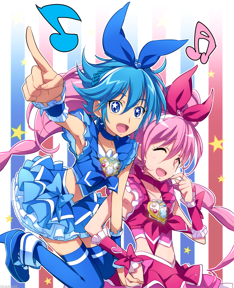 houjou hibiki, cure melody, nishijima waon, and nishio uta (precure and 1 more) drawn by maeashi