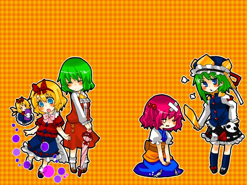 kazami yuuka, shiki eiki, onozuka komachi, medicine melancholy, and su-san (touhou) drawn by takamura