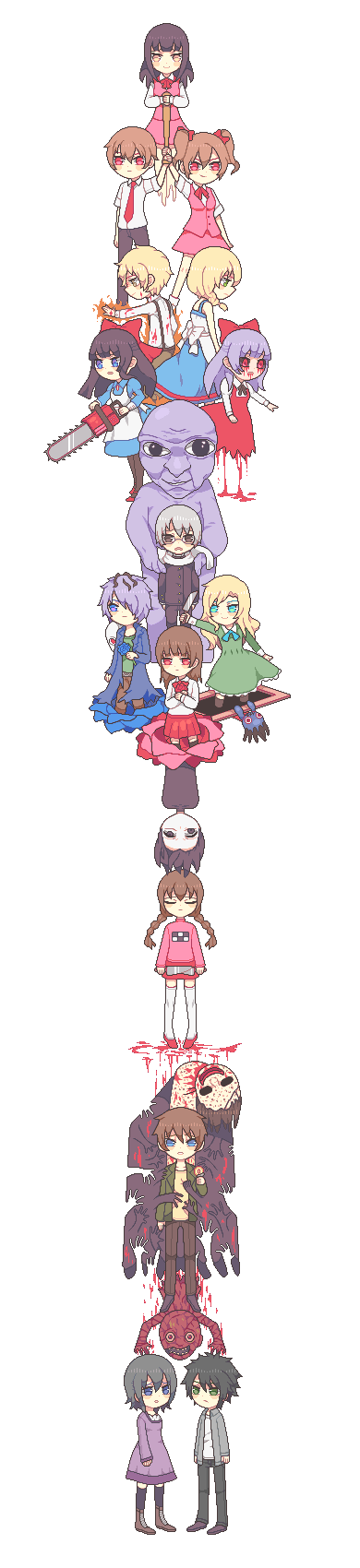 madotsuki, ib, mary, garry, sekomumasada sensei, and 12 more (yume nikki and 7 more) drawn by hazelruko