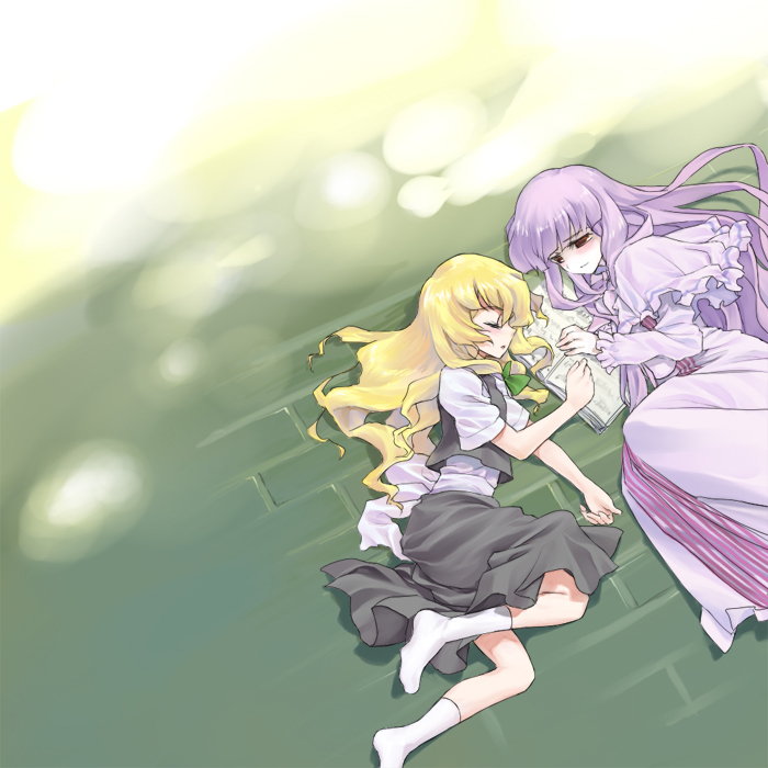 kirisame marisa and patchouli knowledge (touhou) drawn by amakura