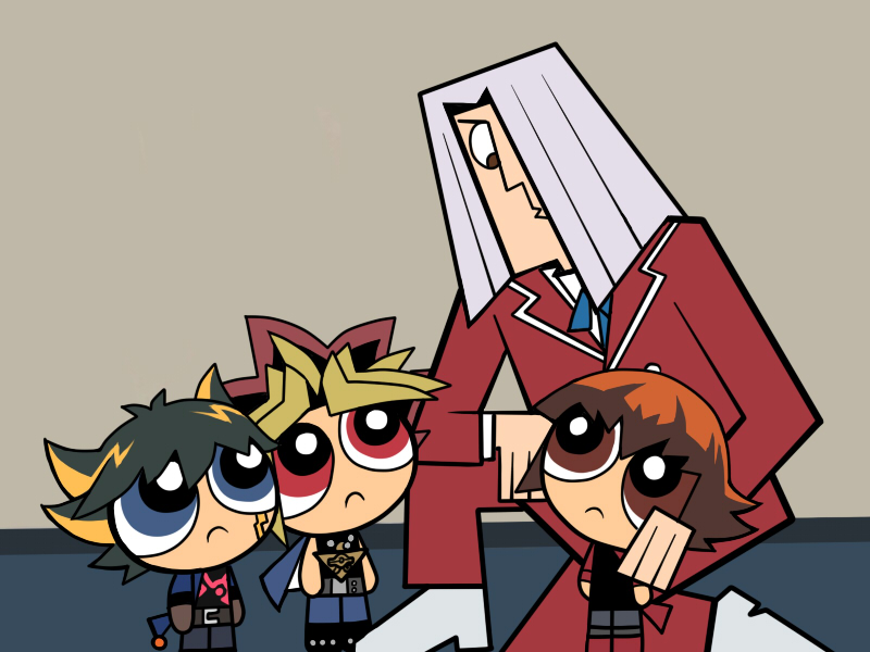 yuki judai, fudo yusei, yami yugi, and pegasus j crawford (yu-gi-oh! and 4 more) drawn by chiro_(pez777)
