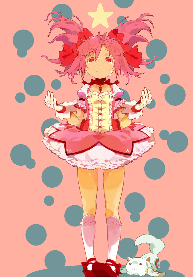 kaname madoka and kyubey (mahou shoujo madoka magica) drawn by yuuki_(irodo_rhythm)