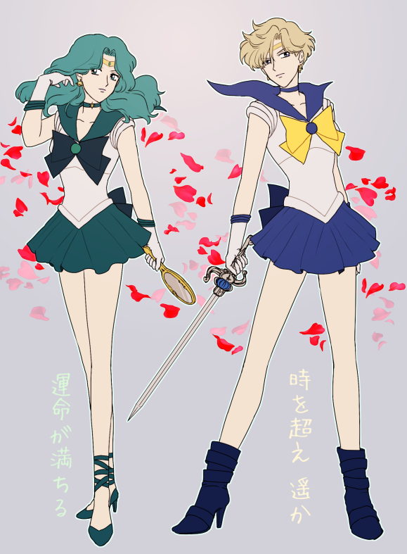 ten'ou haruka, kaiou michiru, sailor uranus, and sailor neptune (bishoujo senshi sailor moon) drawn by sagemaru-br