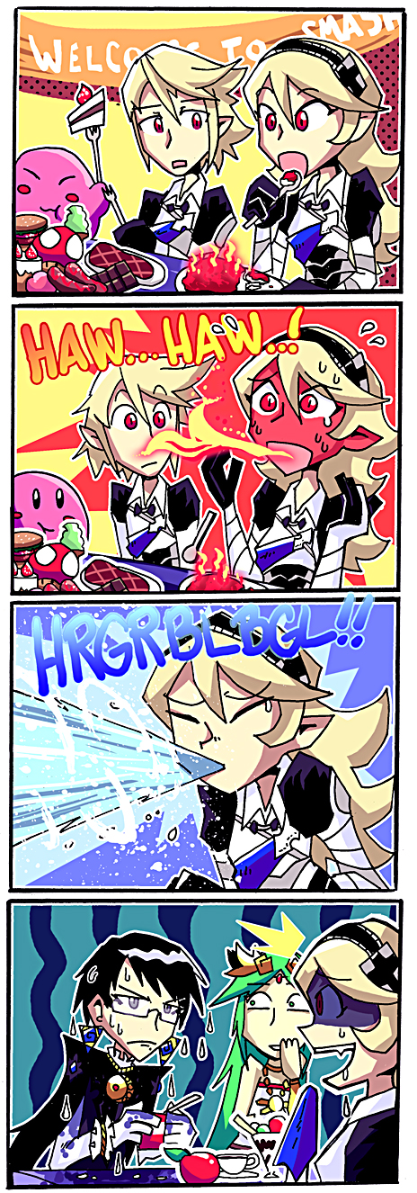 kirby, female corrin, palutena, bayonetta, and male corrin (fire emblem and 7 more) drawn by setz