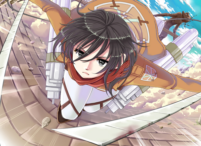 mikasa ackerman and titan (shingeki no kyojin) drawn by yami_(m31)