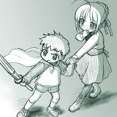artoria pendragon, saber, and emiya shirou (fate and 1 more) drawn by st_parasu