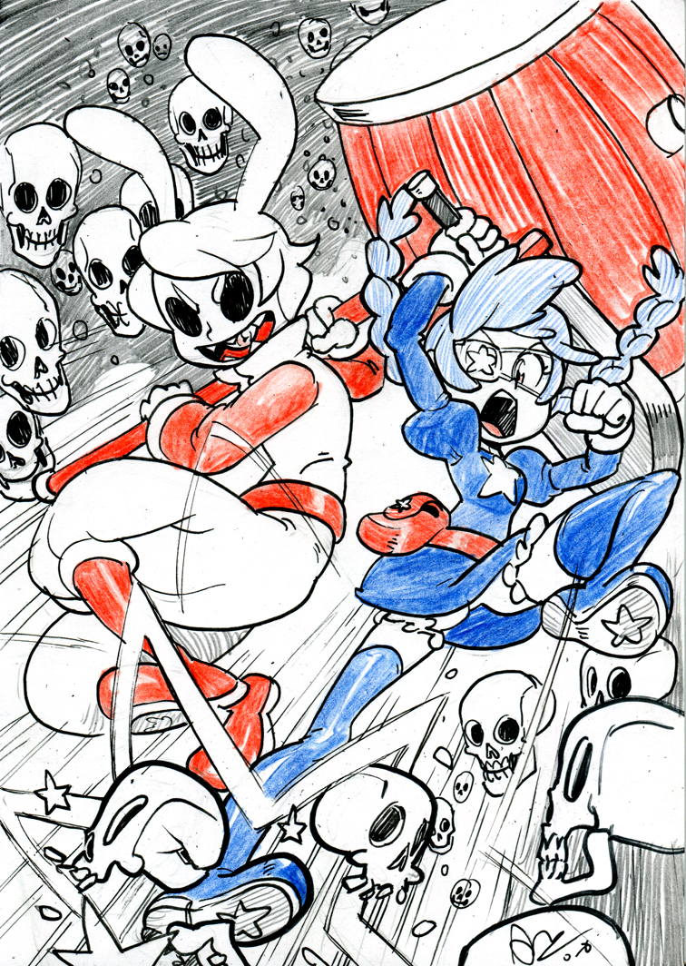 annie, sagan, and skull heart (skullgirls) drawn by alex_ahad