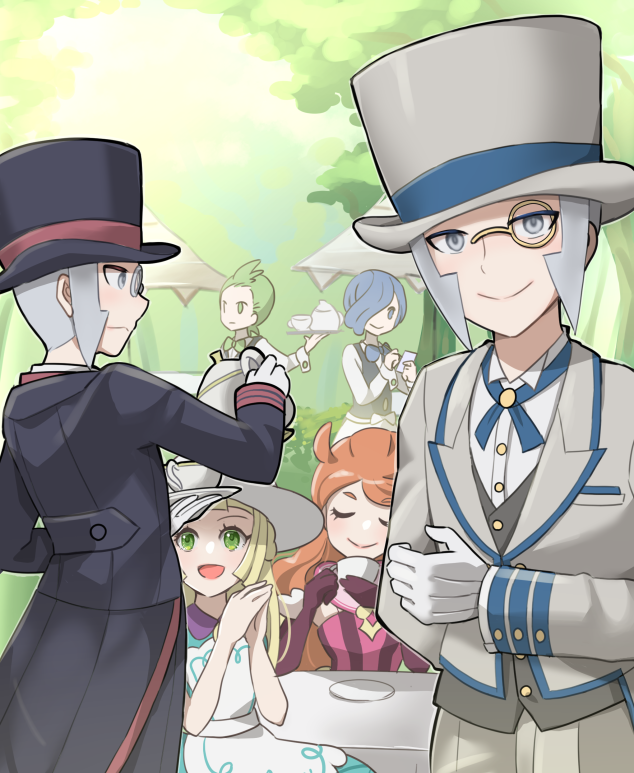 lillie, sonia, ingo, emmet, cilan, and 1 more (pokemon and 2 more) drawn by mizuiro123