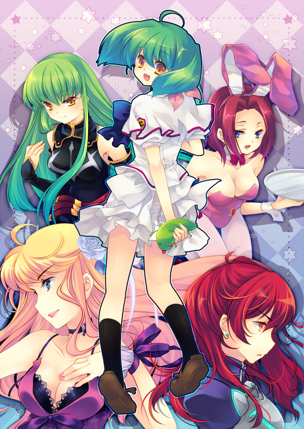 c.c., sheryl nome, kouzuki kallen, ranka lee, and nena trinity (gundam and 4 more) drawn by shinia