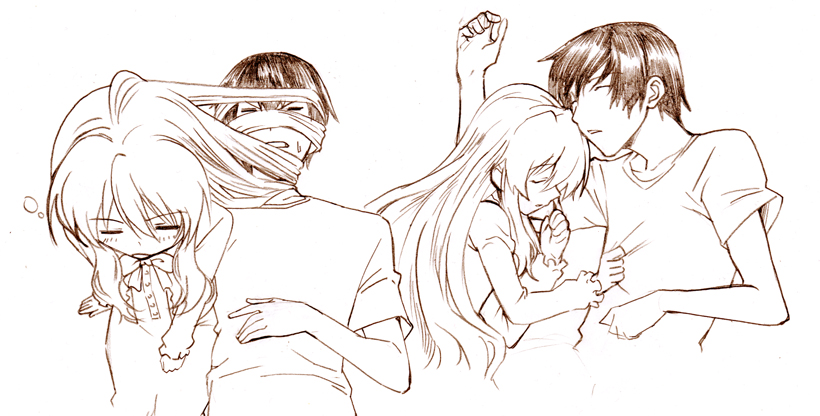 aisaka taiga and takasu ryuuji (toradora!) drawn by marumi