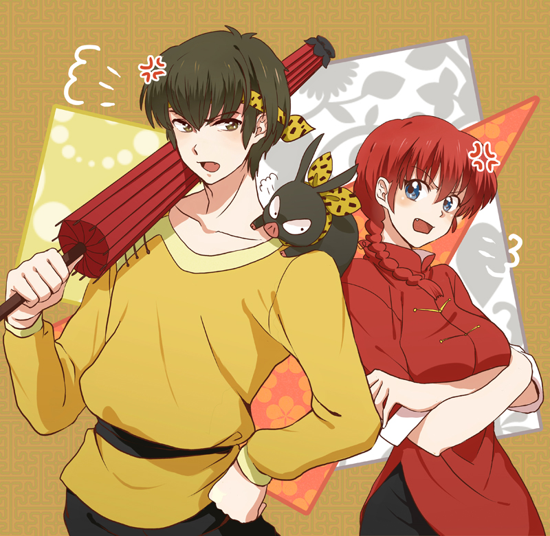 ranma-chan, p-chan, and hibiki ryouga (ranma 1/2) drawn by mizu_no