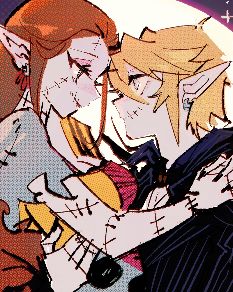 link, princess zelda, jack skellington, and sally (the legend of zelda and 2 more) drawn by manodemarina