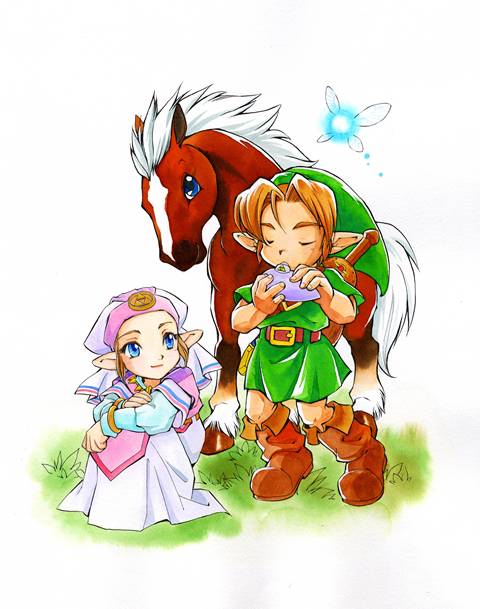 link, princess zelda, young link, navi, young zelda, and 1 more (the legend of zelda and 1 more) drawn by himekawa_akira