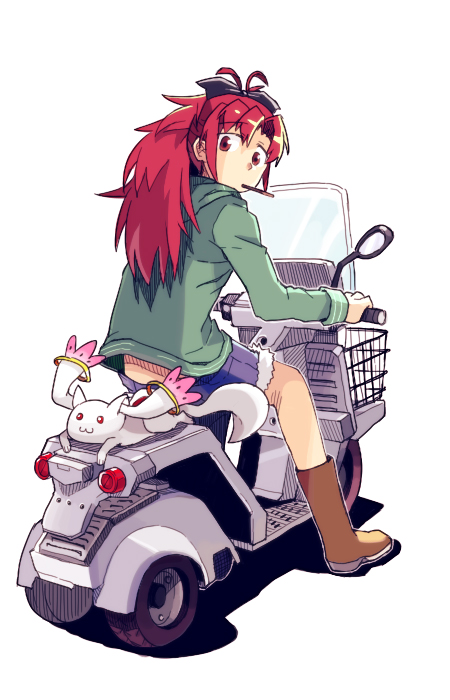 sakura kyoko and kyubey (mahou shoujo madoka magica) drawn by hobbang
