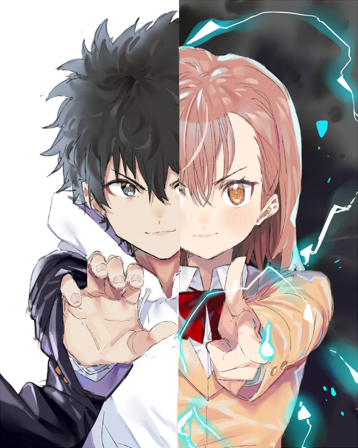misaka mikoto and kamijou touma (toaru majutsu no index and 1 more) drawn by pinch_(nesume)