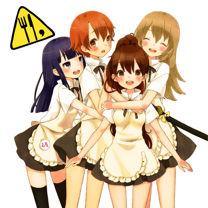 taneshima popura, inami mahiru, yamada aoi, and todoroki yachiyo (working!!) drawn by mizutamako