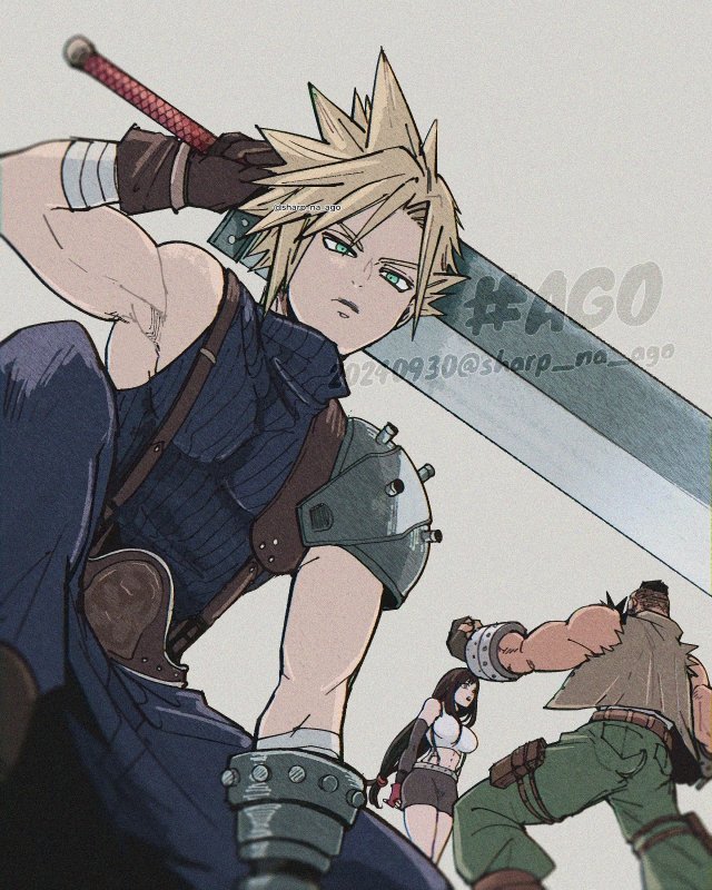 tifa lockhart, cloud strife, and barret wallace (final fantasy and 1 more) drawn by sharp_na_ago