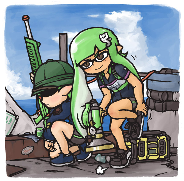 inkling player character, inkling girl, and inkling boy (splatoon and 1 more) drawn by aozakana_zabaano