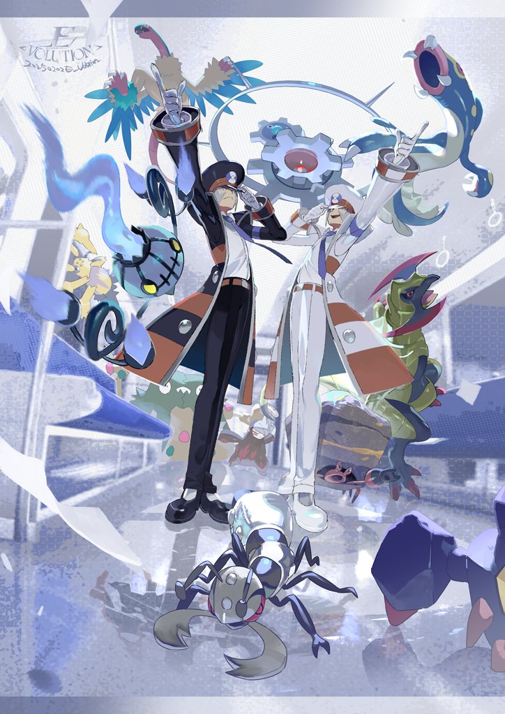 ingo, chandelure, emmet, haxorus, eelektross, and 7 more (pokemon and 1 more) drawn by e_volution