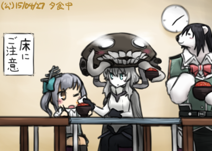 kasumi, wo-class aircraft carrier, chikuma, and chikuma kai ni (kantai collection) drawn by hamu_koutarou