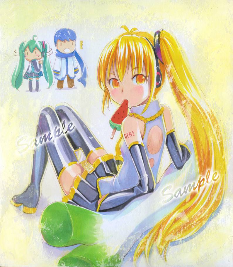 hatsune miku, kaito, akita neru, and chibi miku (vocaloid) drawn by mayo_riyo