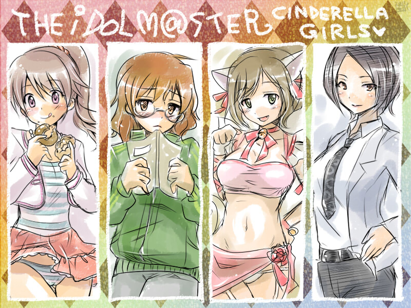 maekawa miku, shiina noriko, araki hina, and togo ai (idolmaster and 1 more) drawn by asahi_yanagi