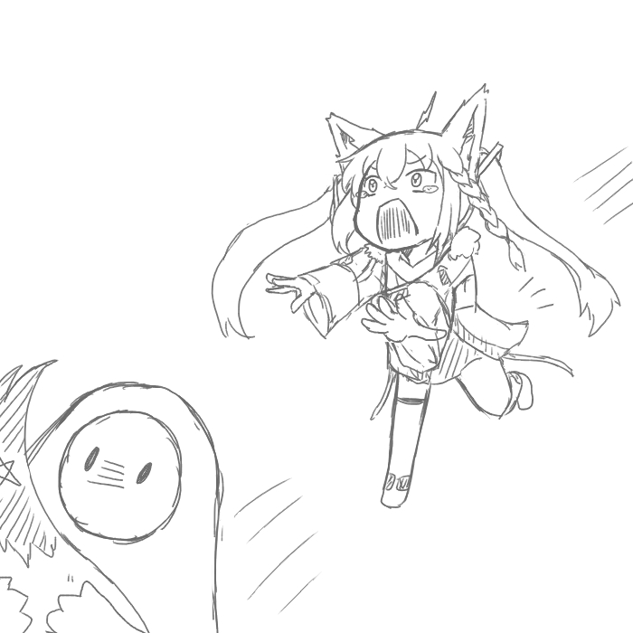 shirakami fubuki and fall guy (hololive and 1 more) drawn by kage_hitsugi
