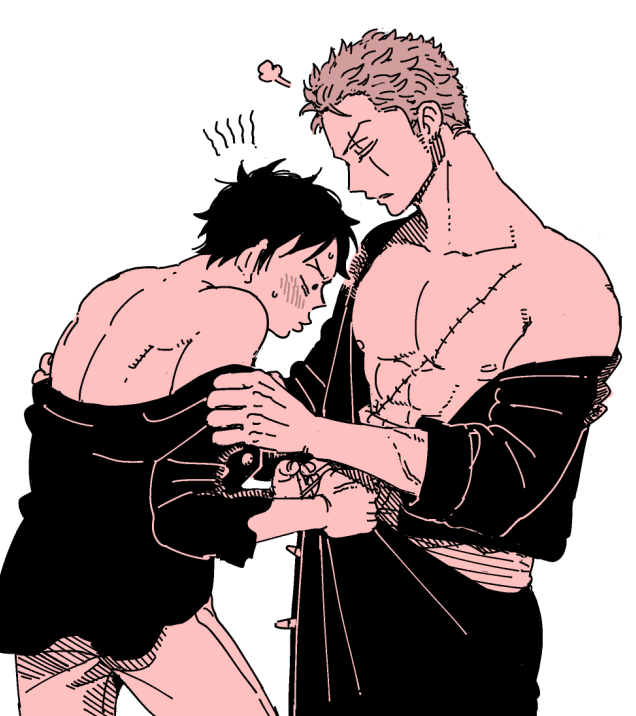 monkey d. luffy and roronoa zoro (one piece) drawn by neshogatsu_co