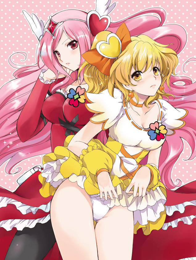 higashi setsuna, yamabuki inori, cure pine, and cure passion (precure and 1 more) drawn by akina_tsukako