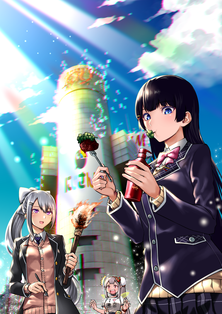 tsukino mito, higuchi kaede, and elu (nijisanji) drawn by ice_reizou