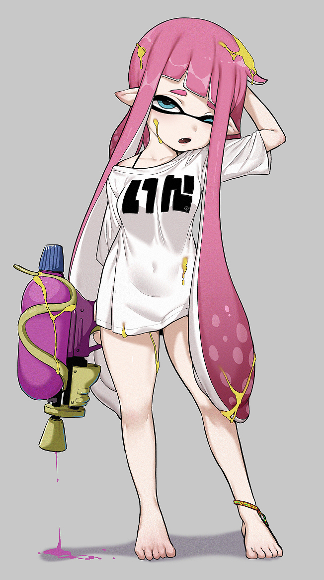 inkling player character and inkling girl (splatoon) drawn by kamaboko_(ossann0125)