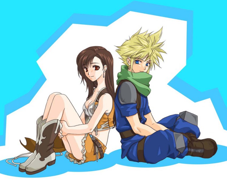tifa lockhart and cloud strife (final fantasy and 2 more) drawn by emikuma2012