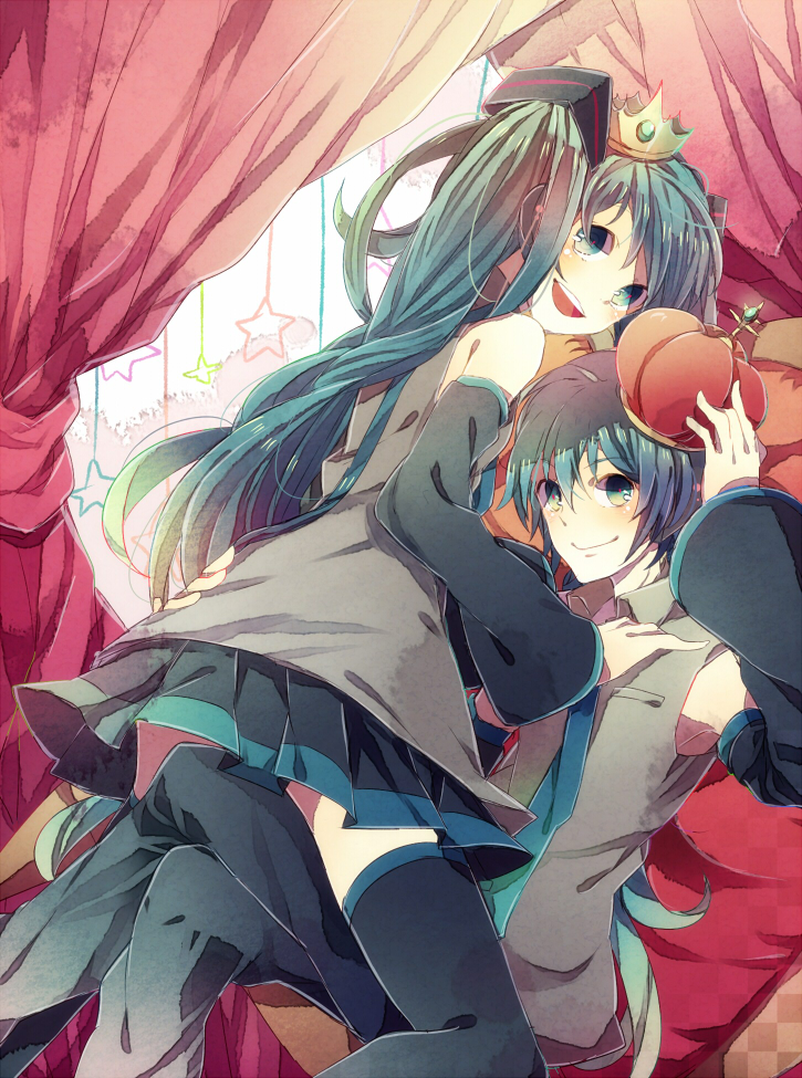 hatsune miku and hatsune mikuo (vocaloid) drawn by mugi_(twinbox)