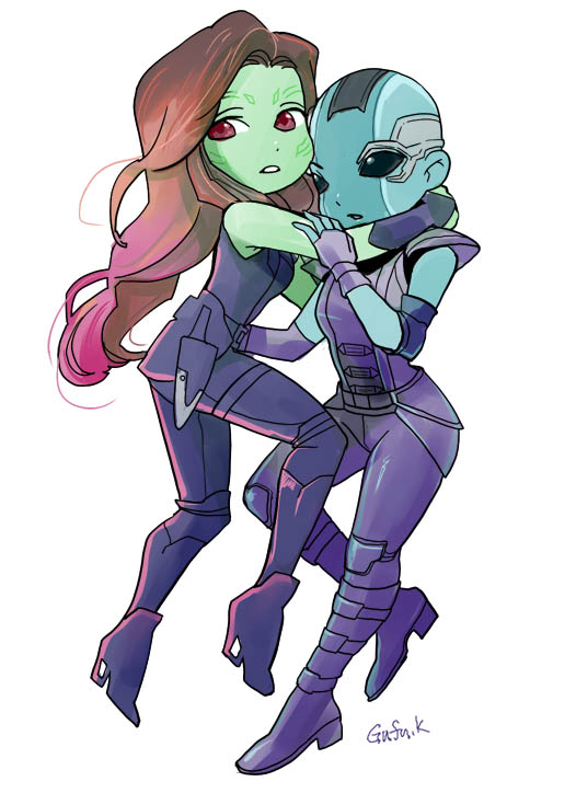 gamora and nebula (marvel and 2 more) drawn by kandagawa_gufu