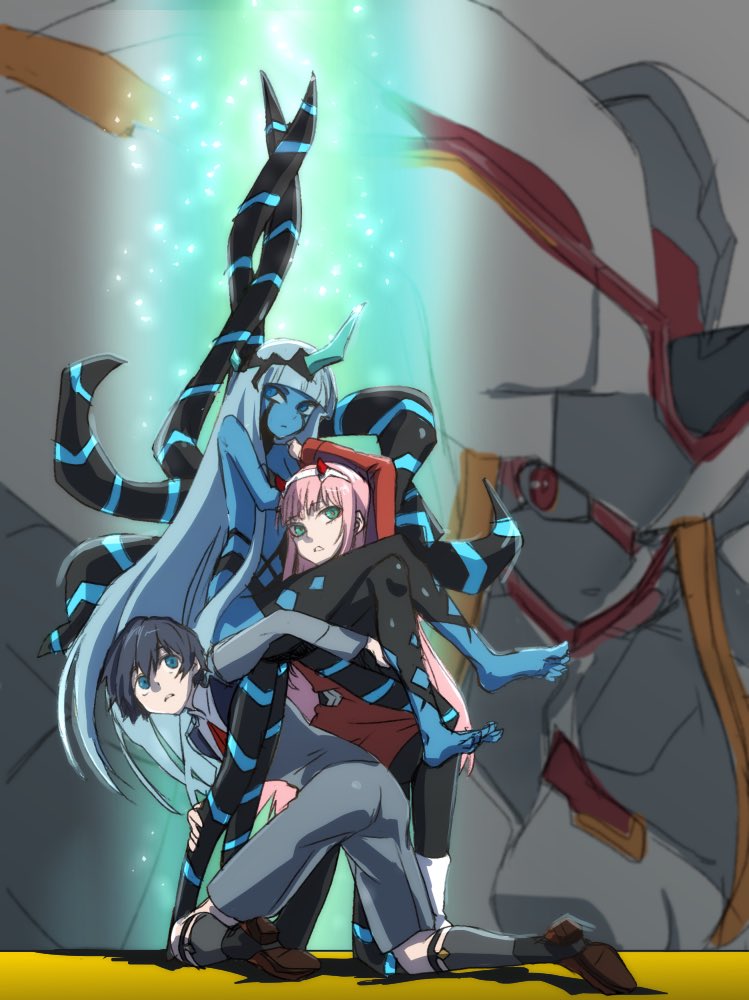 zero two, hiro, strelizia, and 001 (gundam and 2 more) drawn by herozu_(xxhrd)