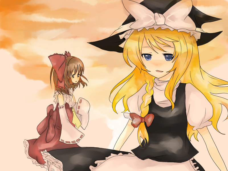 hakurei reimu and kirisame marisa (touhou) drawn by yogiri