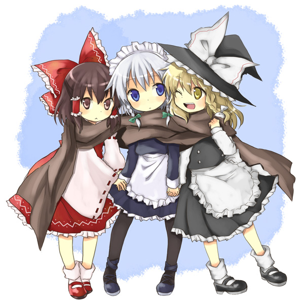 hakurei reimu, kirisame marisa, and izayoi sakuya (touhou) drawn by miya_(tsumazukanai)