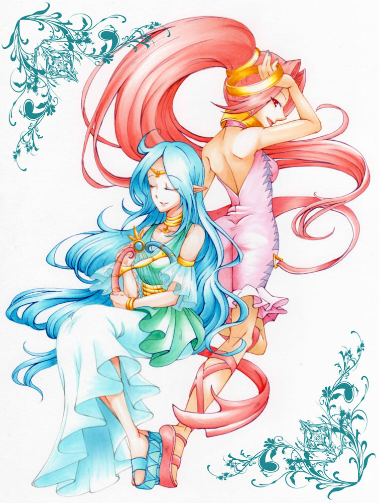 din and nayru (the legend of zelda and 2 more) drawn by kotorinomori