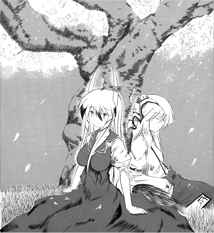 fujiwara no mokou, kamishirasawa keine, and ex-keine (touhou) drawn by aogi