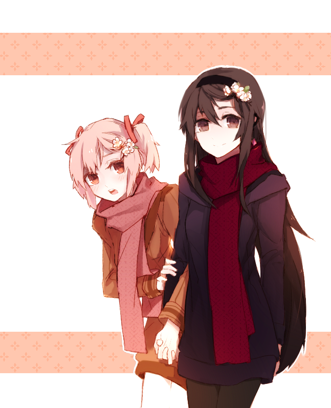 akemi homura and kaname madoka (mahou shoujo madoka magica) drawn by hanyae