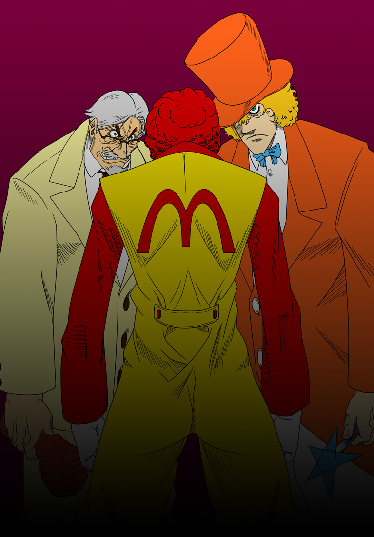 alucard, ronald mcdonald, colonel sanders, alexander anderson, and captain (mcdonald's and 3 more) drawn by ikumo_taisuke