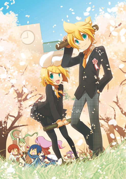 hatsune miku, kagamine rin, kagamine len, megurine luka, kaito, and 3 more (vocaloid) drawn by matsyumaro