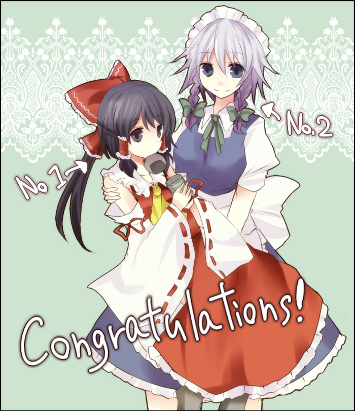 hakurei reimu and izayoi sakuya (touhou) drawn by pasutel