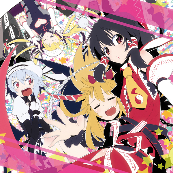 hakurei reimu, remilia scarlet, yakumo yukari, and ibuki suika (touhou) drawn by kasuga_ayumu_(haruhipo)