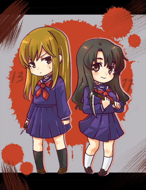 souma mitsuko and chigusa takako (battle royale) drawn by nori_senbei