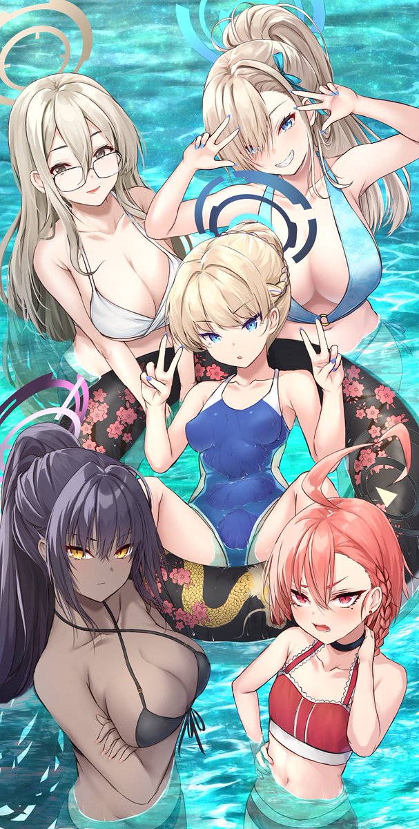 asuna, toki, karin, neru, and akane (blue archive) drawn by merxkialis