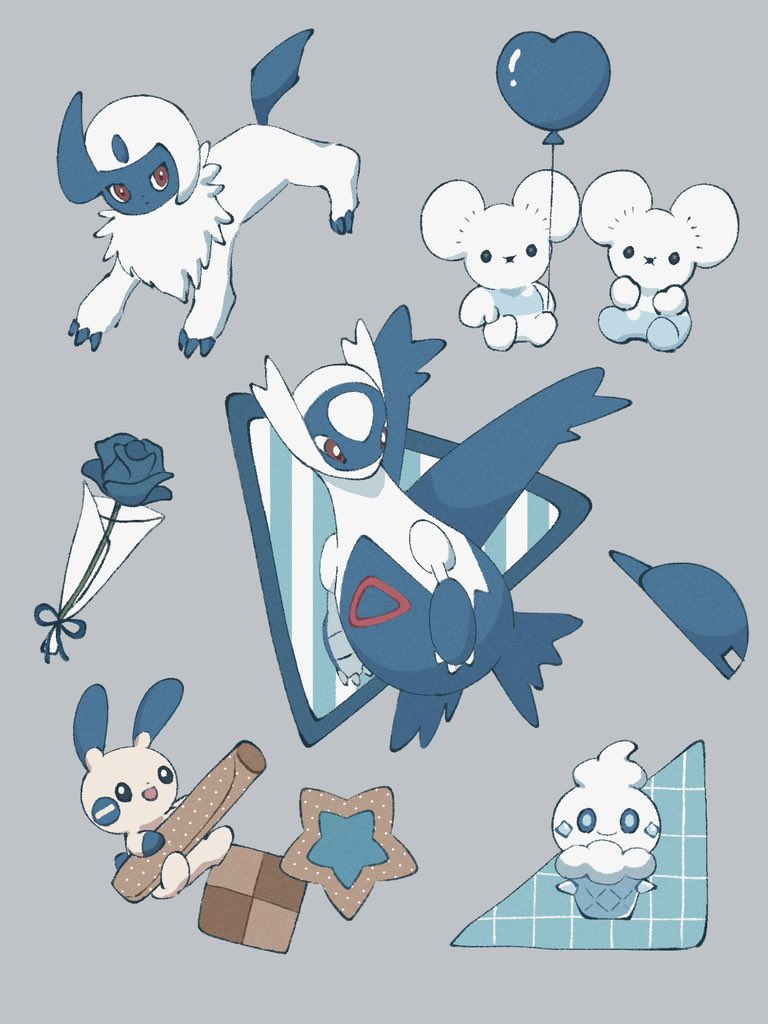 absol, latios, minun, vanillite, and tandemaus (pokemon) drawn by sumi_fms