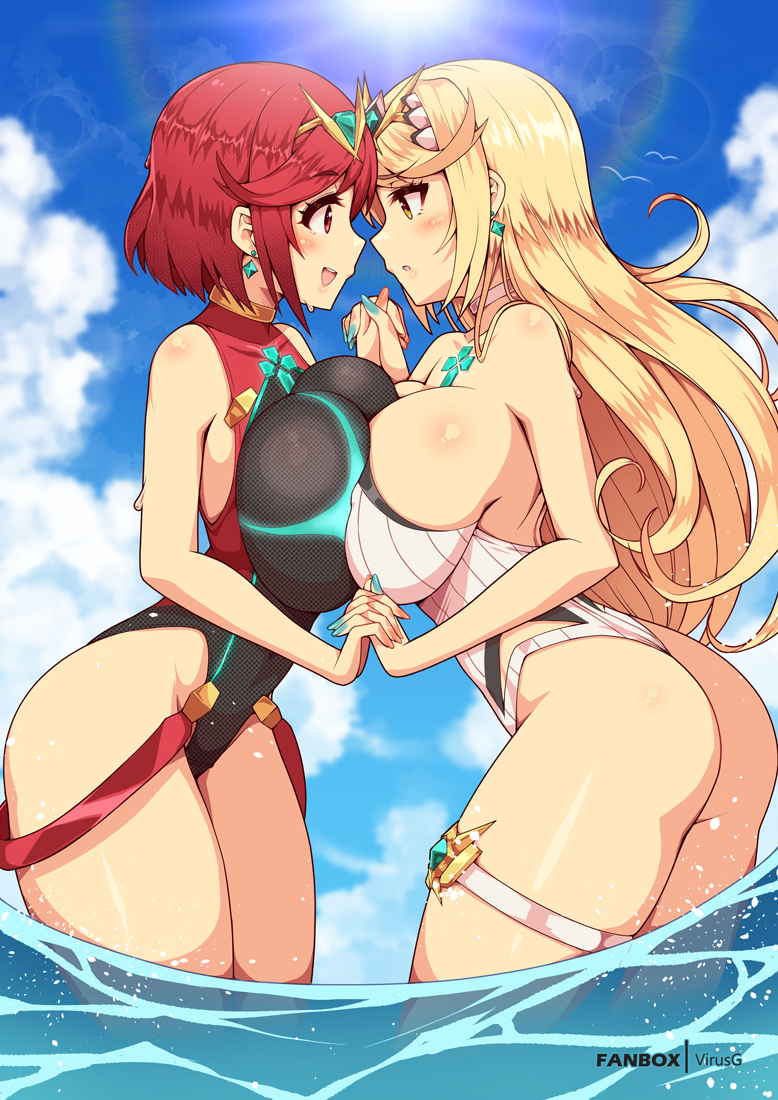 pyra and mythra (xenoblade chronicles and 1 more) drawn by virus-g